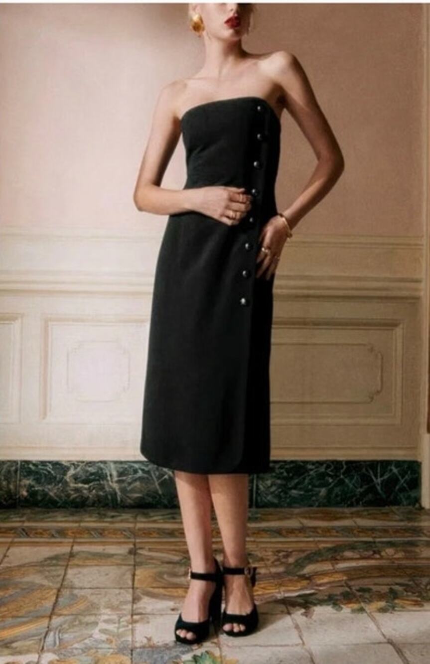 SEZANE Editions Sz 40 8 Chiarella Strapless Black Midi Dress NWT